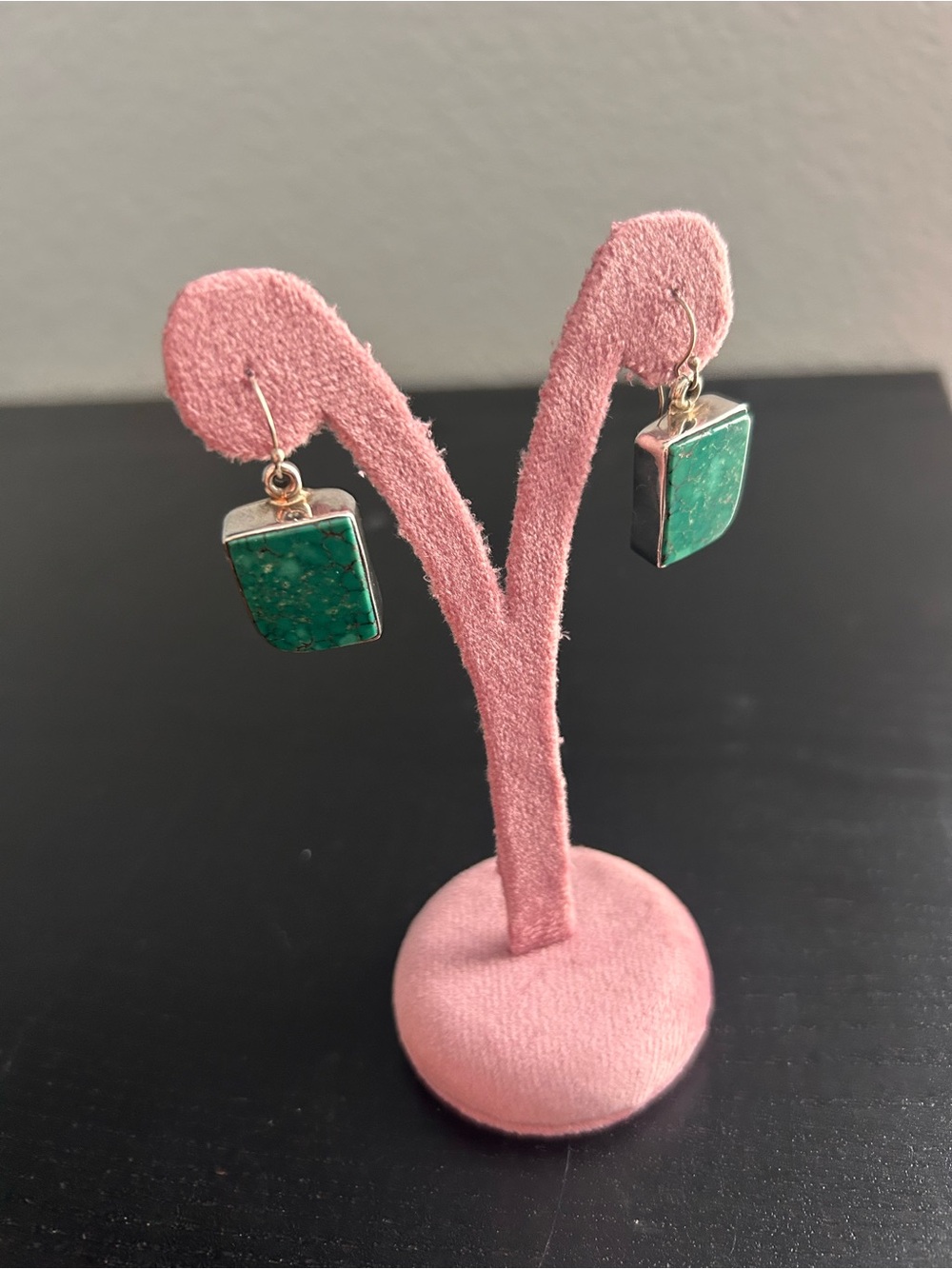 Native American Made Turquoise Stone set Sterling Silver Drop Dangle Earrings - Picture 6 of 10